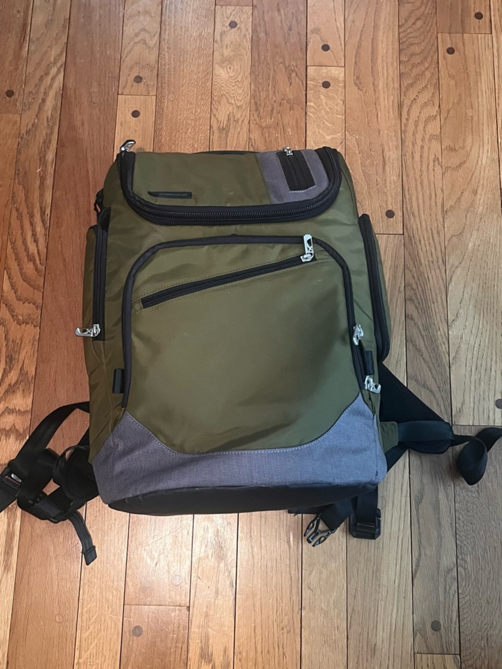 Briggs & Riley Olive Green and Gray Travel Backpack